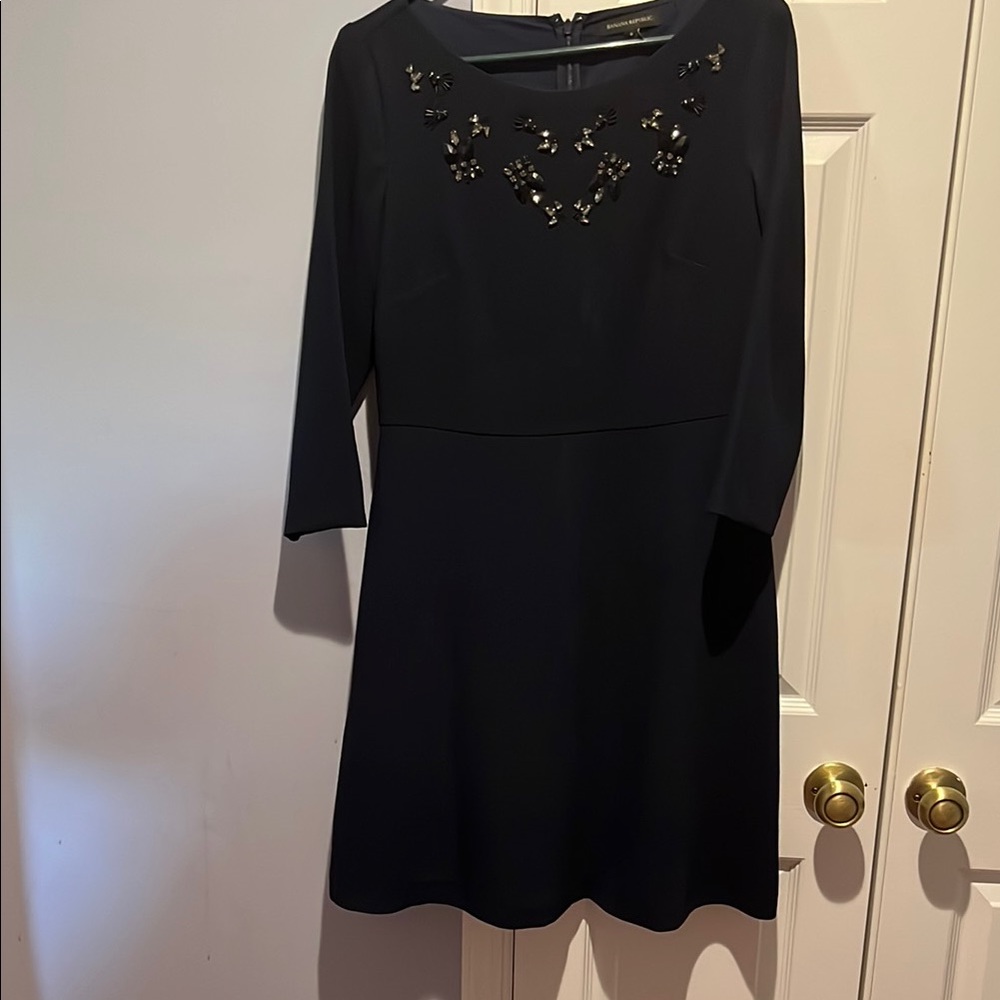 Banana Republic Black Embellished A-Line Dress